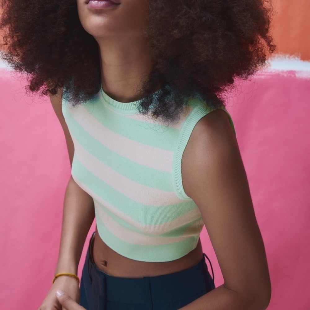 ZARA pink and green knit crop top